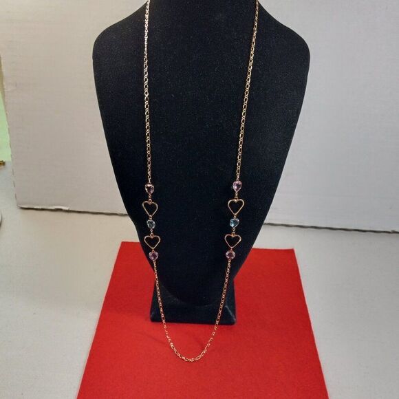 Vintage Avon Textured Hearts Gold tone Metal Necklace Cottagecore Granny Chic - Picture 1 of 7
